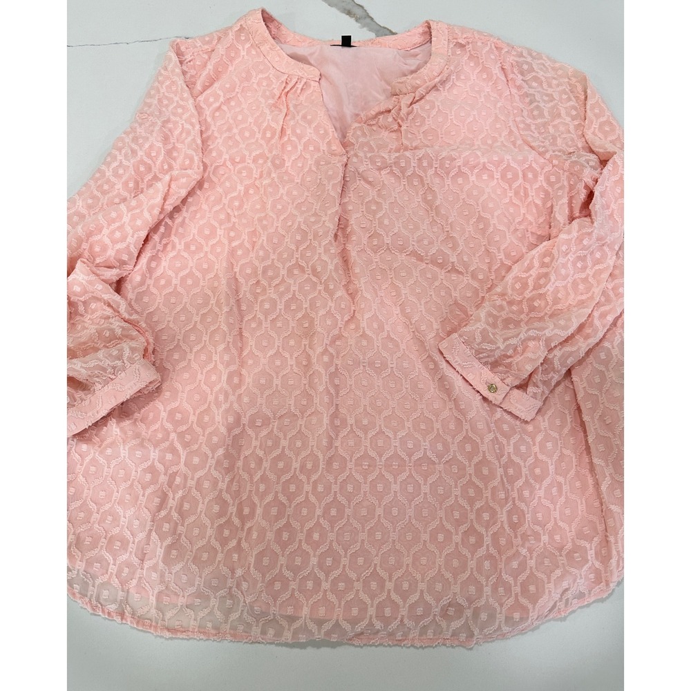 Talbots‎ Blouse Womens 2X Pink Sheer Long Sleeve Button Cuff Lightweight